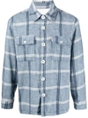 Family First Logo-print Checked Flannel Shirt In Clear Blue
