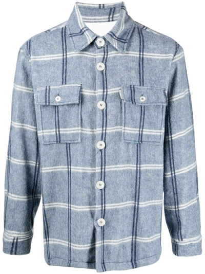 Family First Logo-print Checked Flannel Shirt In Clear Blue