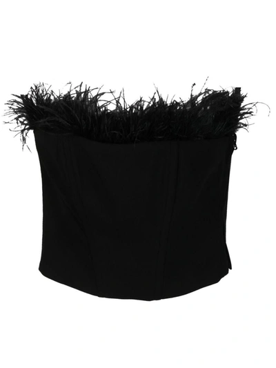 Patrizia Pepe Feather-detailing Strapless Top In Black