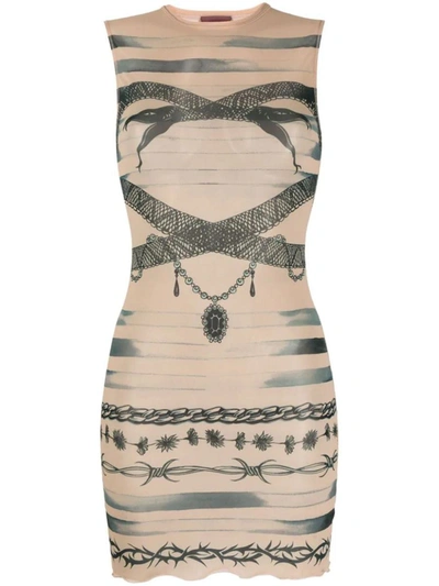 Jean Paul Gaultier Graphic-print Sleeveless Minidress In Nude Grey Black