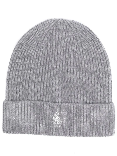 Sporty And Rich Logo-embroidered Cashmere Beanie In Grey