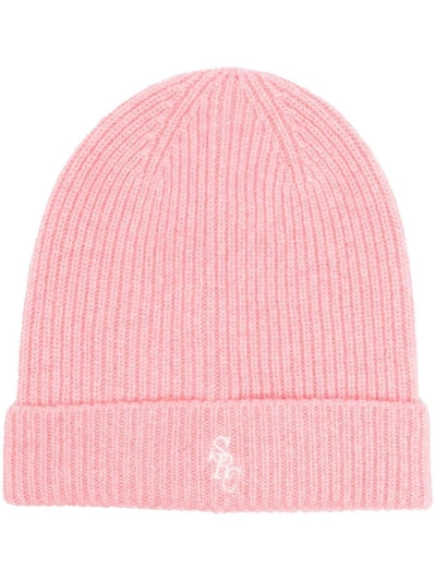 Sporty And Rich Logo-embroidered Ribbed-knit Beanie In Pink