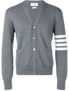 THOM BROWNE THOM BROWNE MILANO STITCH V-NECK CARDIGAN IN COTTON CREPE CLOTHING