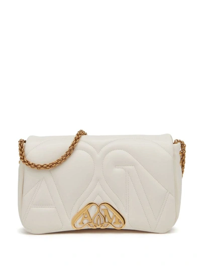 Alexander Mcqueen Seal Logo Small Leather Crossbody Bag In White