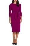 ADRIANNA PAPELL TIE WAIST CREPE SHEATH DRESS