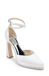 Badgley Mischka Women's Elaina Ankle Strap Pointed Toe High Heel Pumps In Soft White