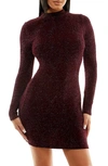 Speechless Glitter Mock Neck Long Sleeve Jacquard Knit Body-con Minidress In Rasnbk