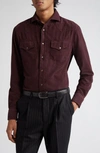 Brunello Cucinelli Easy Fit Cotton Corduroy Western Shirt In Purple
