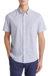 MIZZEN + MAIN LEEWARD TRIM FIT ROSE QUARTZ GRID SHORT SLEEVE BUTTON-UP PERFORMANCE SHIRT