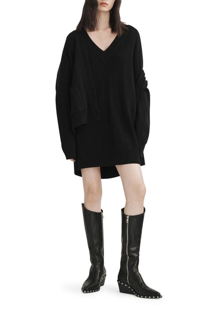 Rag & Bone Women's Durham Herringbone-knit Cashmere Minidress In Black