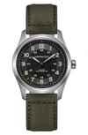 HAMILTON KHAKI FIELD AUTOMATIC LEATHER STRAP WATCH, 38MM