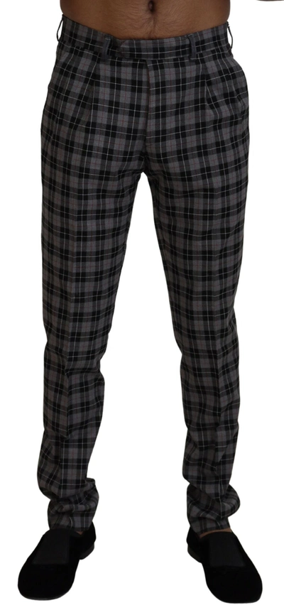 Bencivenga Gray Checkered Slim Fit  Pants In Gray Patterned