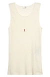 Saint Laurent Cassandre Embroidered Logo Wool Rib Muscle Tank In Beige Rouge