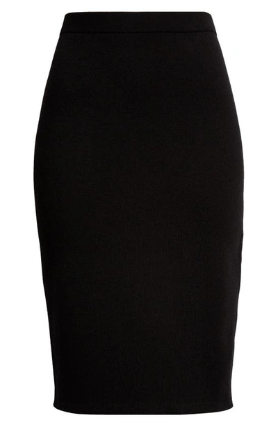 Saint Laurent Wool Blend Knit Pencil Skirt In Black