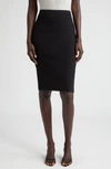 Saint Laurent High-waisted Wool Pencil Skirt With Ribbed Edges In Noir