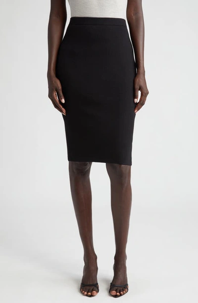 Saint Laurent High-waisted Wool Pencil Skirt With Ribbed Edges In Black