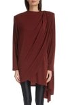 Saint Laurent Draped Strong-shoulder Long-sleeve Mini Dress In Rouge Piment