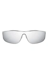 Saint Laurent Luna Mirrored Zinc Alloy Shield Sunglasses In Silver