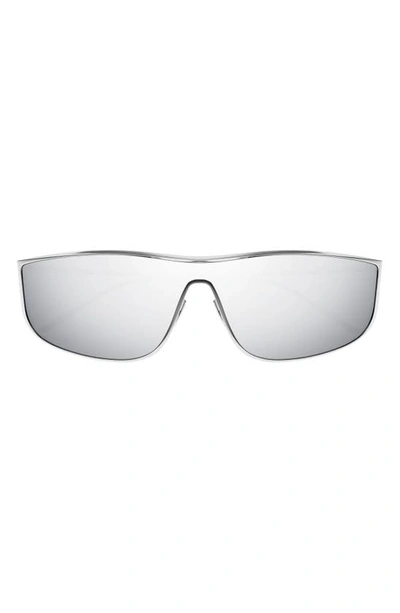 Saint Laurent Luna Mirrored Zinc Alloy Shield Sunglasses In Silver
