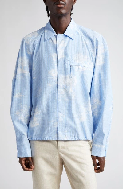 Jacquemus La Chemise Criollo Gingham Toile Shirt Jacket In Print Toile De Jouy Blue