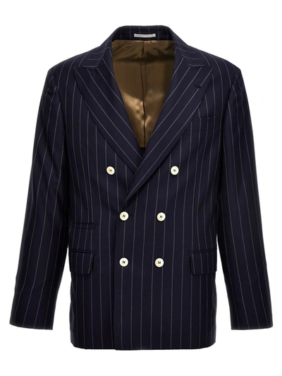 Brunello Cucinelli Double Breast Gestation Wool Blazer Jacket Jackets Blue