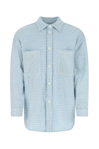 Faith Connexion Oversize Shirt With Textured Fabric And Curved Hem In Blue
