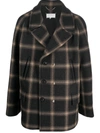 Maison Margiela Distressed Check-pattern Wool Coat With Buttoned Cuffs In Black