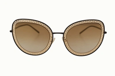 Dolce & Gabbana Black Gold Oval Metal Frame Lace Logo Sunglasses