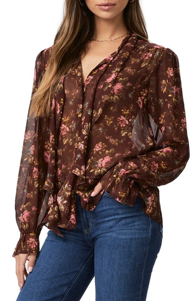 Paige Clemency Crinkled Long Sleeve Floral Blouse In Rosewood Multi