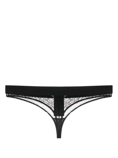 Palm Angels Logo-waistband Lace Thong In Black Black