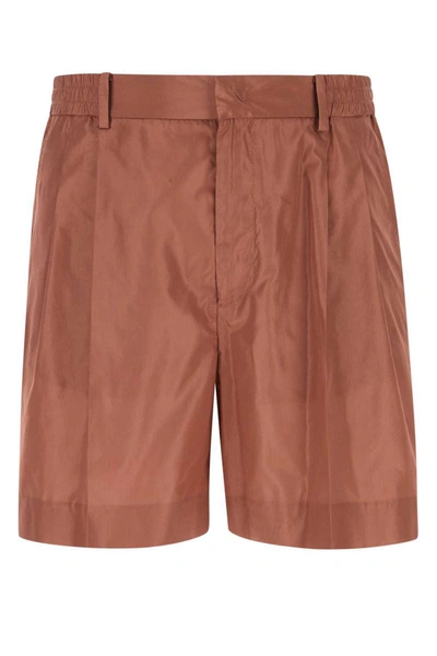 Valentino Pressed-crease Elasticated Waist Tailored Shorts In Brown