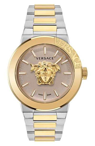 Versace Men's Swiss Medusa Infinite Two-tone Stainless Steel Bracelet Watch 47mm In Two Tone