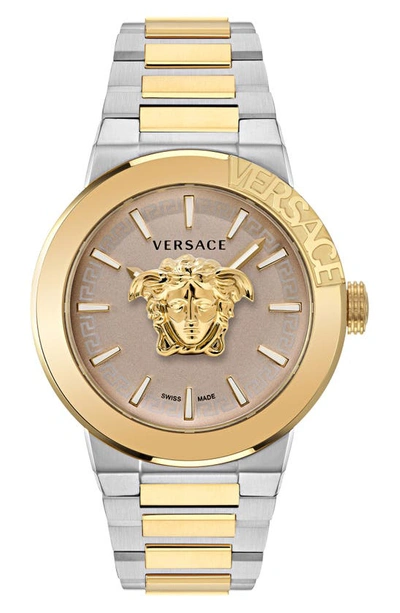 Versace Men's Swiss Medusa Infinite Two-tone Stainless Steel Bracelet Watch 47mm In Tan/two-tone