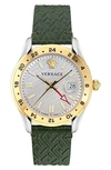 VERSACE GRECA TIME LEATHER STRAP WATCH, 41MM