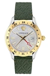 Versace Greca Time Gmt Watch In Two Tone