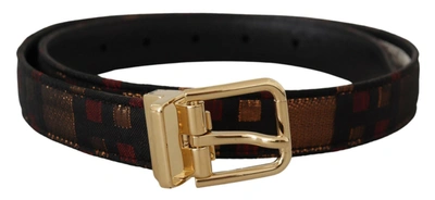 Dolce & Gabbana Multicolor Leather Jacquard Gold Metal Buckle Belt