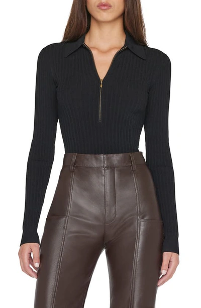 Frame Rib-knit Zip-front Bodysuit In Noir