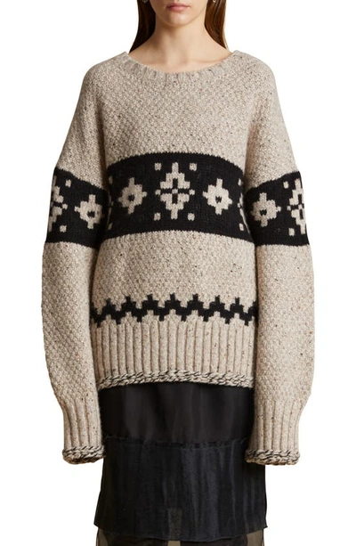 Khaite Tabi Mixed-pattern Cashmere Sweater In Biscuit Multi