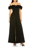 Mac Duggal Floral Bustier Off The Shoulder Wide Leg Jumpsuit In Black