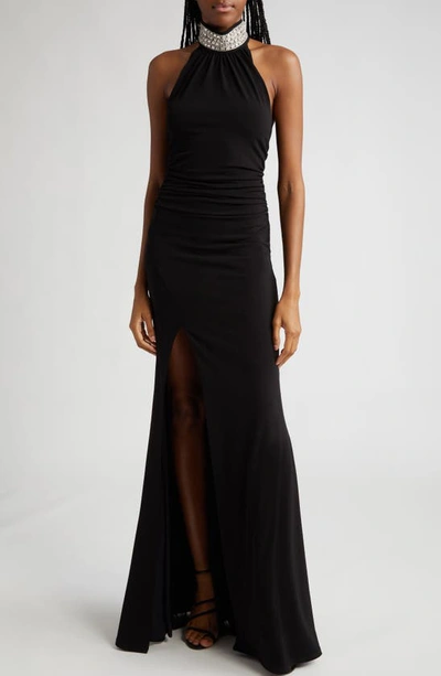 Cinq À Sept Izzy Embellished Turtleneck Sleeveless Gown With Train In Black  
