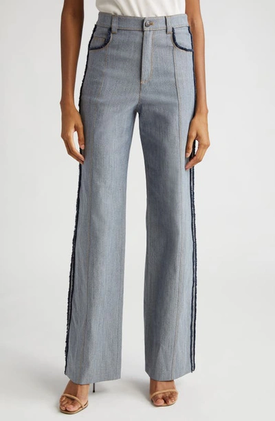 Cinq À Sept Francine Topstitched High-rise Straight-leg Trousers In Light Indigo