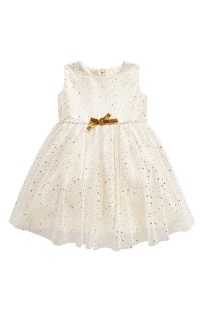 Rachel Riley Babies' Metallic Star Tulle Dress In White/ Gold