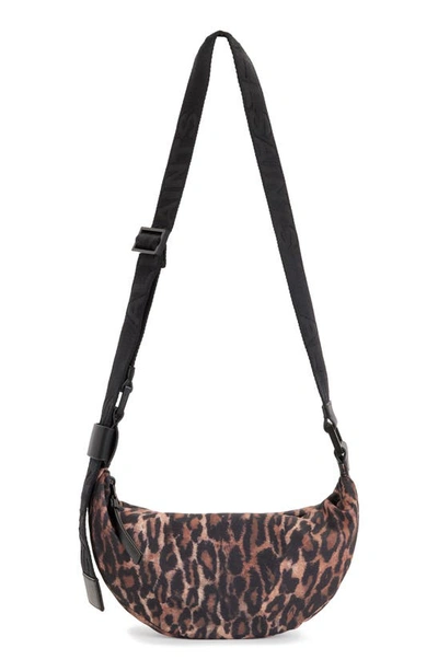 Allsaints Half Moon Leopard-print Shell Cross-body Bag In Natural Brown