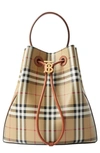 BURBERRY SMALL TB CHECK COATED CANVAS BUCKET BAG