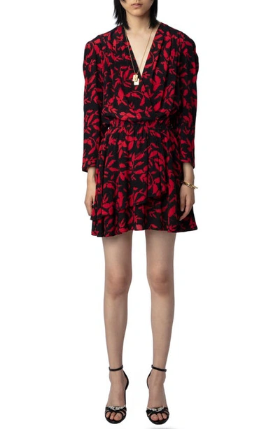 Zadig & Voltaire Rogers Leaf-print Minidress In Red