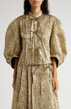 Simone Rocha Embellished Lace-trimmed Metallic Cloqué Jacket In Gold/ Pearl/ Clear