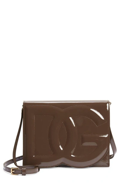 Dolce & Gabbana Dg Logo Patent Leather Crossbody Bag In Brown