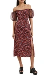 FRENCH CONNECTION CLARA FLORAL OFF THE SHOULDER PUFF SLEEVE DRESS