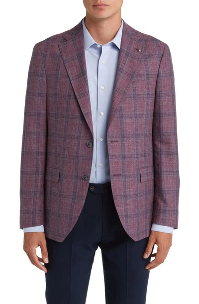 Jack Victor Midland Soft Constructed Plaid Wool & Silk Blend Sport Coat In Berry