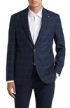 Jack Victor Midland Soft Constructed Plaid Stretch Wool Sport Coat In Navy/ Olive